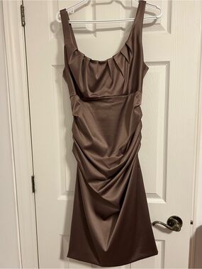 Suzi Chin Satin Ruched Midi Dress